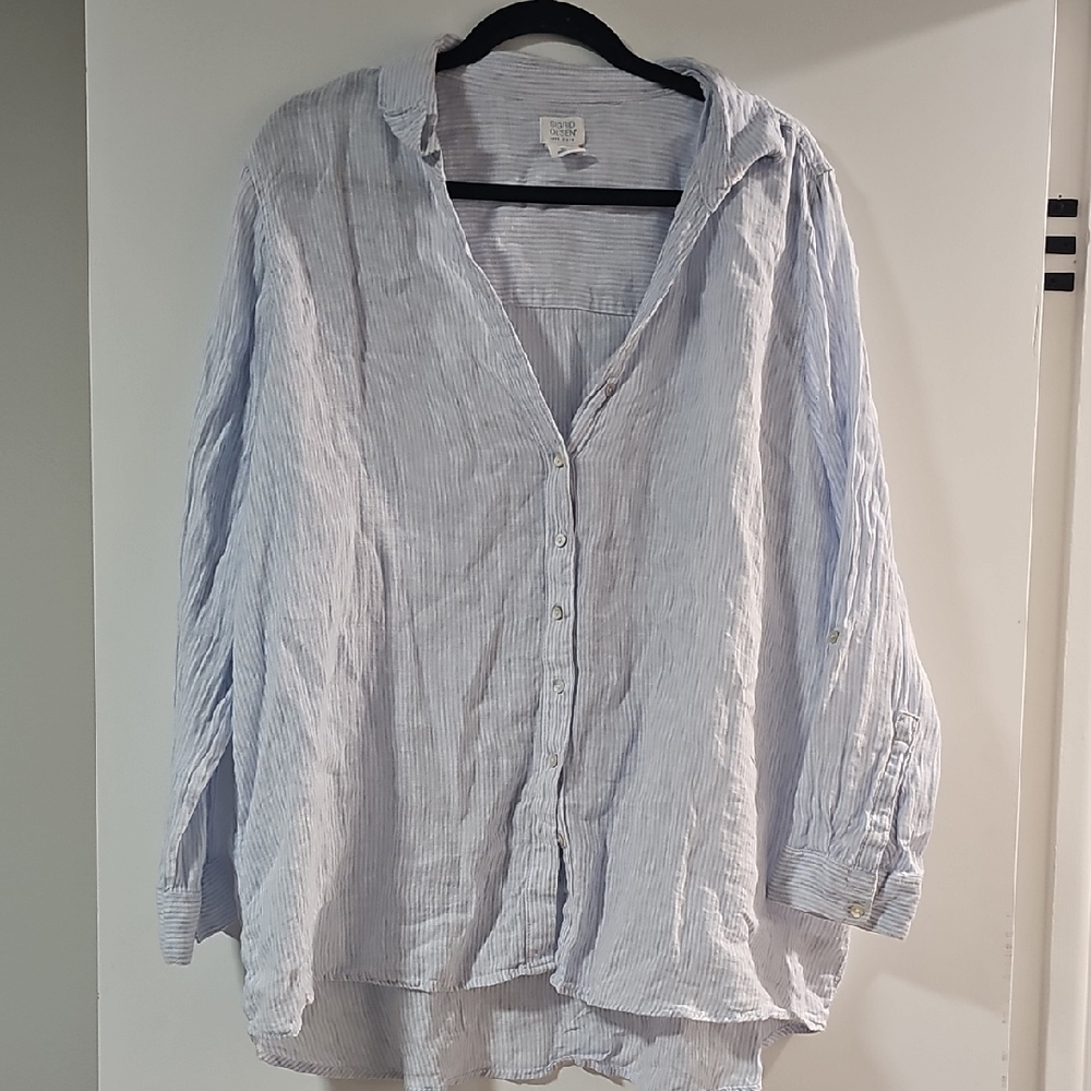 Sigrid Olsen Blue and White Linen Top